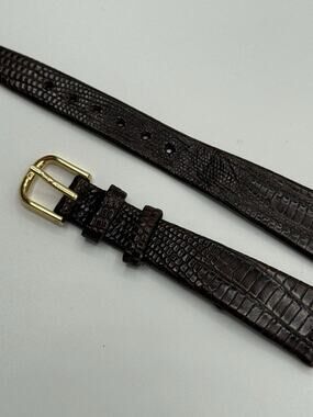 16mm Kreisler Brown Lizard NOS Vintage Watch Band & Gold-Tone Buckle